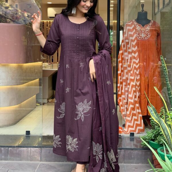 Pure Cotton Kurti with Print with Pant and Mulmul Printed Dupatta