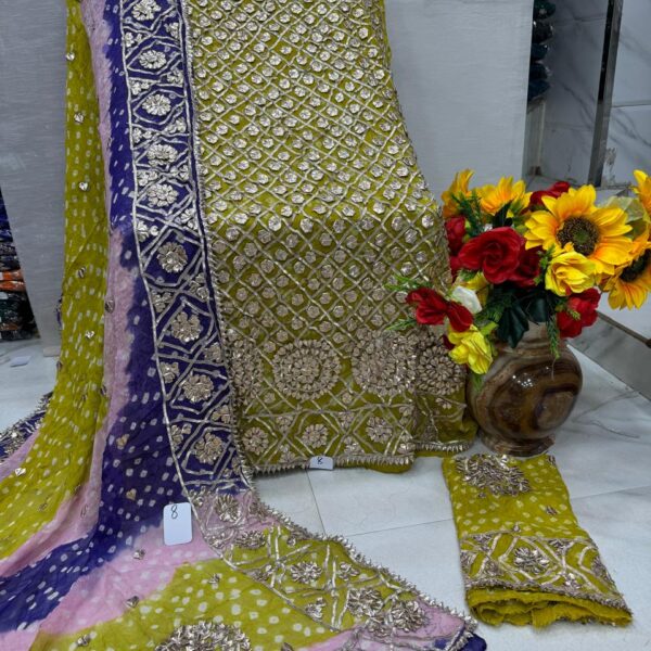 BANDHNI GOTTA  SLEEVES WORK GEORGETTE SUITS OLIVE GREEN-29LOK