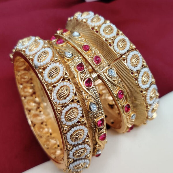 Bangles Kundan Kara Set Brass Premium quality Code 001411