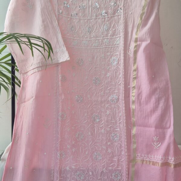 Pure Mulmul Chanderi chikankari suit kurta and dupatta set
