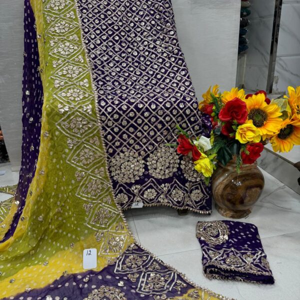 BANDHNI GOTTA SLEEVES WORK GEORGETTE SUITS PURPLE GREEN-29LOK