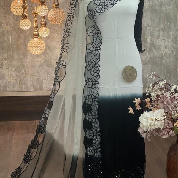 CUTWORK DESIGNER DOUBLE SHADE SUITS IN BLACK & WHITE