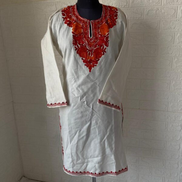 Kashmiri Aari work Embroidery kurti In White