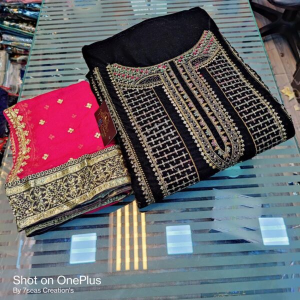 Velvet with Beautiful Multi-Colored Embroidery Suits