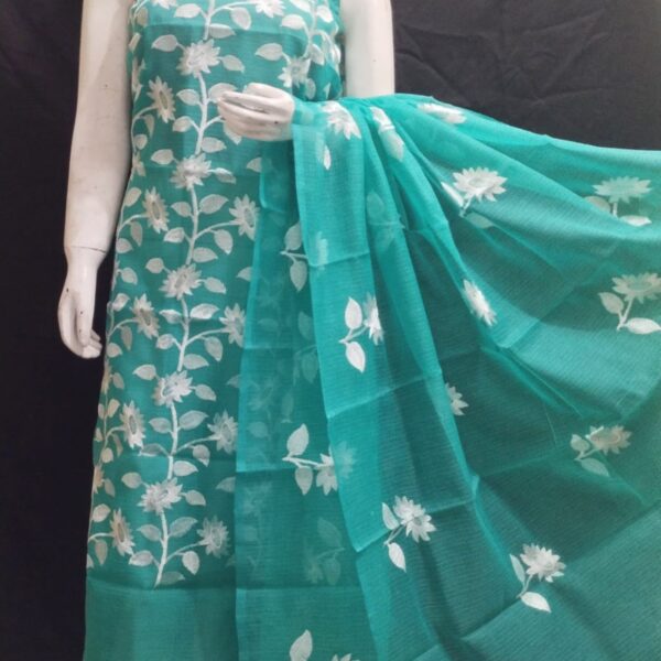 Green Colore White Embroidery Work Dress Material