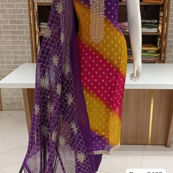 Imported soft organaza semi stitched self weaving beautifull suits  With hand work
