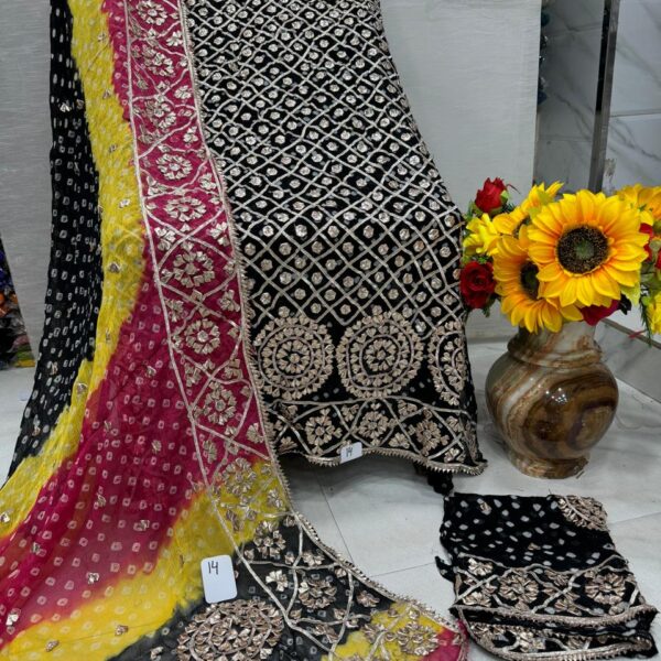 BANDHNI GOTTA SLEEVES WORK GEORGETTE SUITS BLACK-29LOK