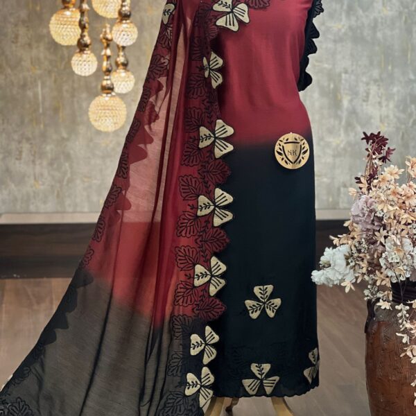 Pure Chanderi silk 70 grams kurta & Duppatta set with embroidered Suit