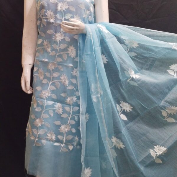 Sky Colore White Embroidery Work Dress Material