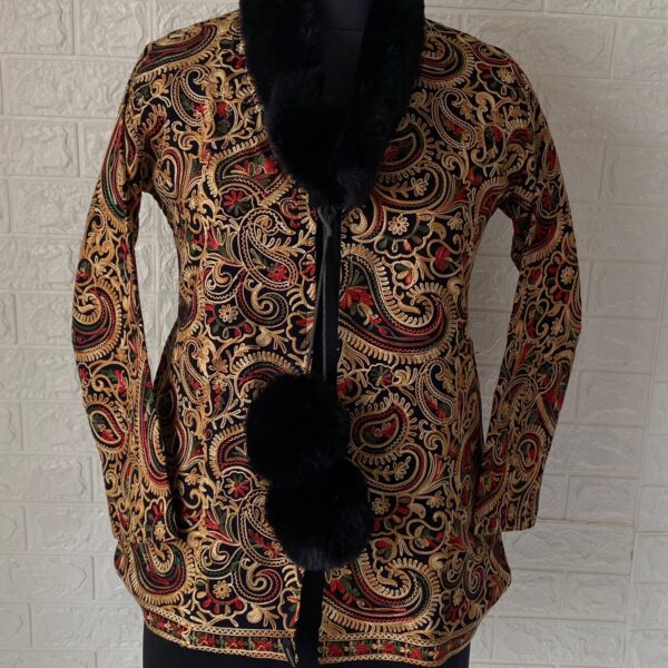 Black Short Jacket Kashmiri Pure Wool Pattern Embroidery