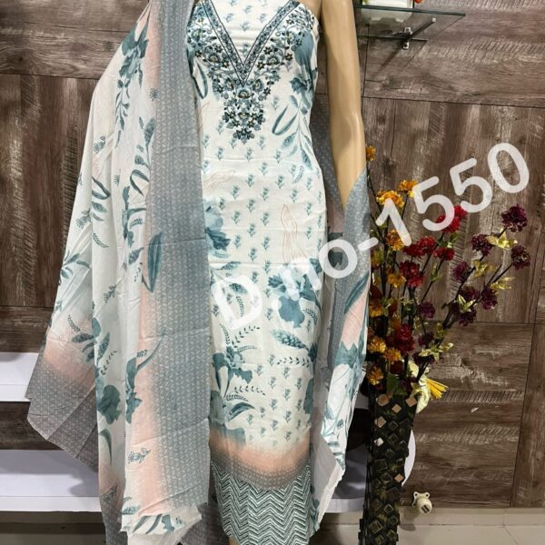 Best Ethnic Pure Cotton with Beautiful Print neck fancy work Suits