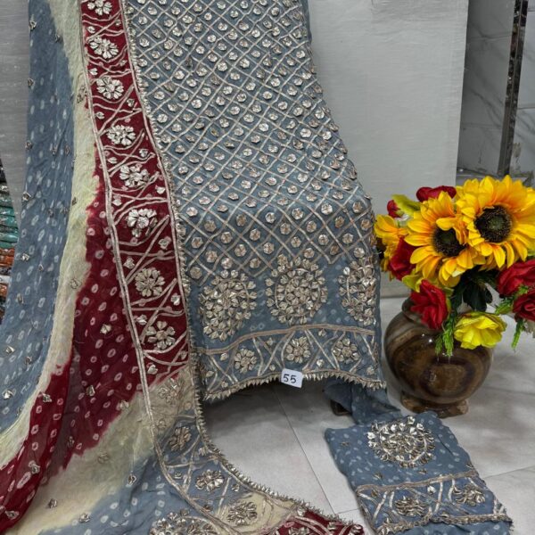 BANDHNI GOTTA SLEEVES WORK GEORGETTE SUITS GREY -29LOK