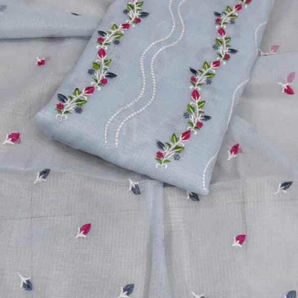 GRAY KOTA DORIA EMBROIDERY WORK SUITS MATERIAL