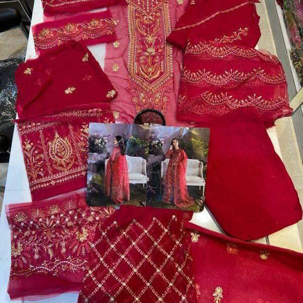 Wedding Embroidery Party Wear Suit In Red Color