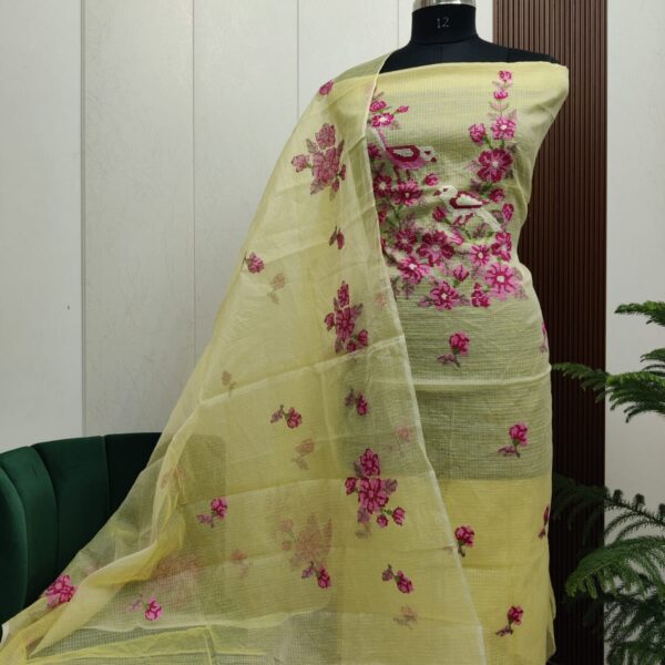 Kota Doria Soft Cotton Dress Material with  Machine Embroidery