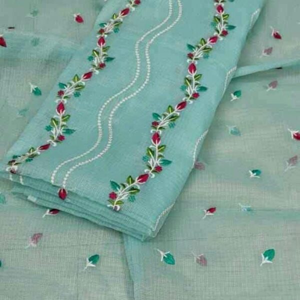 SEA GREEN KOTA DORIA EMBROIDERY WORK SUITS MATERIAL