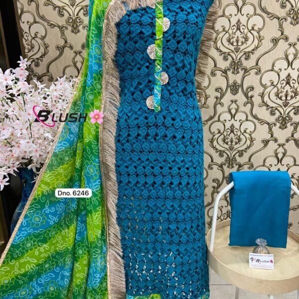 Keroshia work Suit With Bandhani Print & Gota Work Dupatta