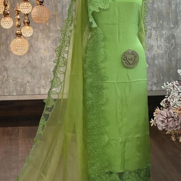 CUTWORK DESIGNER DOUBLE SHADE SUITS IN GREEN