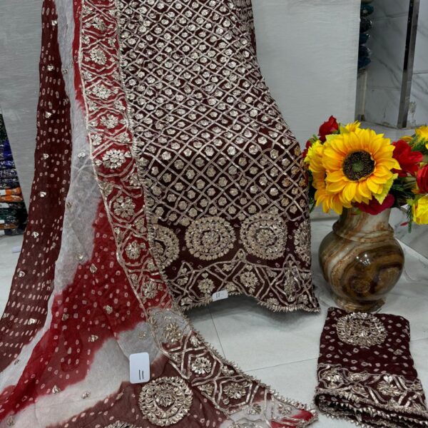 BANDHNI GOTTA SLEEVES WORK GEORGETTE SUITS MAROON -29LOK