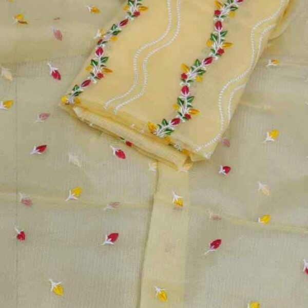 YELLOW KOTA DORIA EMBROIDERY WORK SUITS   MATERIAL