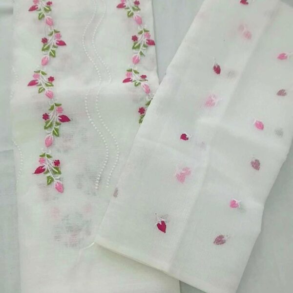 WHITE KOTA DORIA EMBROIDERY WORK SUITS MATERIAL
