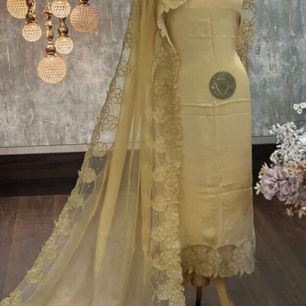 CUTWORK DESIGNER DOUBLE SHADE SUITS IN CREAM COLOR