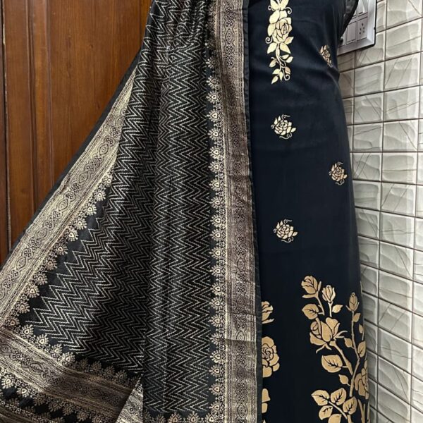 Hand block printed Black cotton suits and cotton silk suits