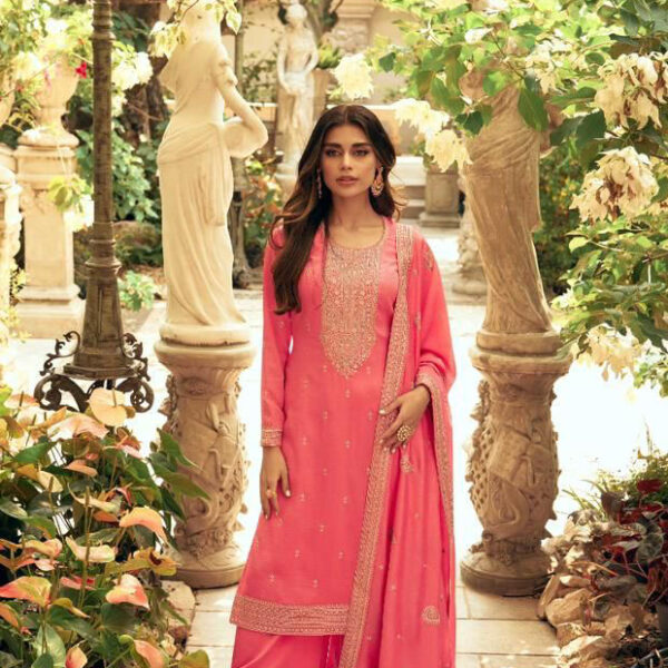 Myntra silk Embroidered work suit