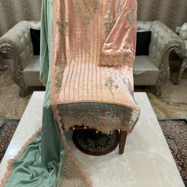 Pure velvet embroidered top with Cutwork sleeves Suits