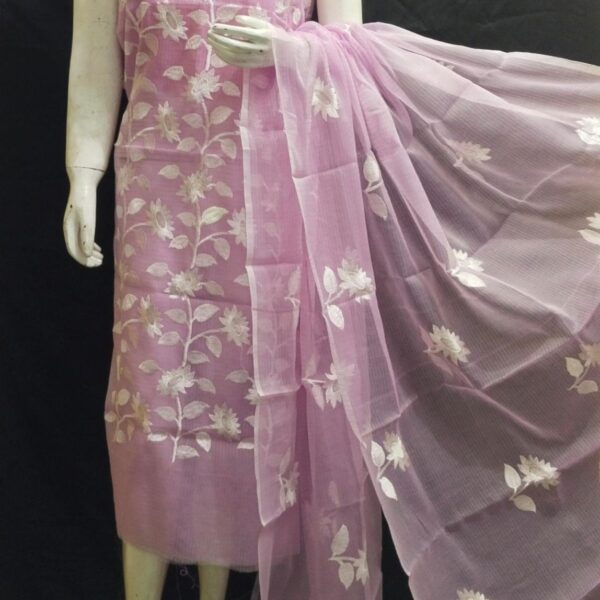 Pink Colore White Embroidery Work Dress Material