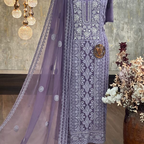 Georgette Lukhnavi Embroidered Suits