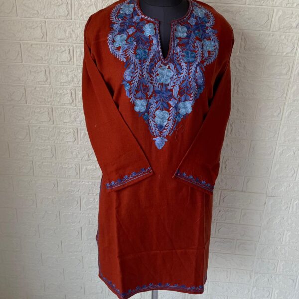Kashmiri Aari work Mahroon kurti with Blue Embroidery
