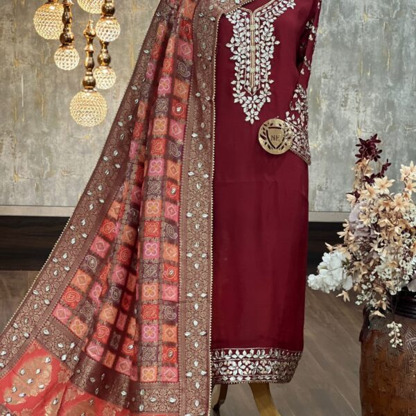 Organza Satin Kurta With Gota Work Suit