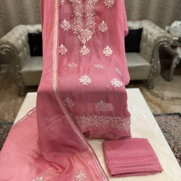 Pure organza handwork embroidered top , pure organza hand embroidered dupatta n pure crepe bottom