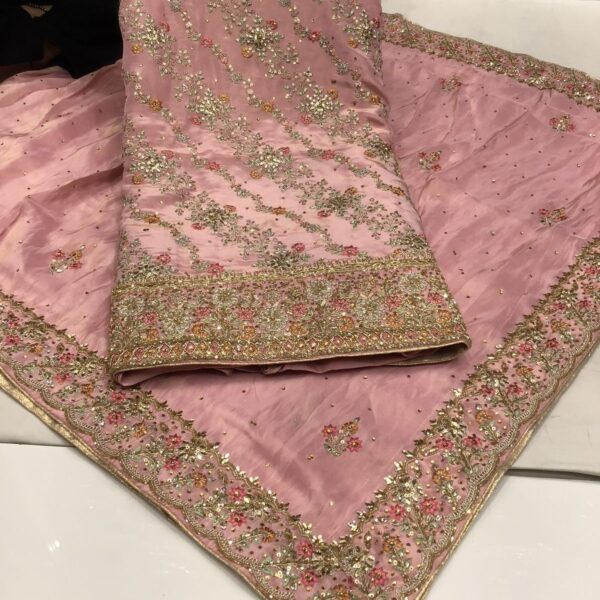 Embroidered Work Shimmer Crepe Suit With Shimmer Dupatta