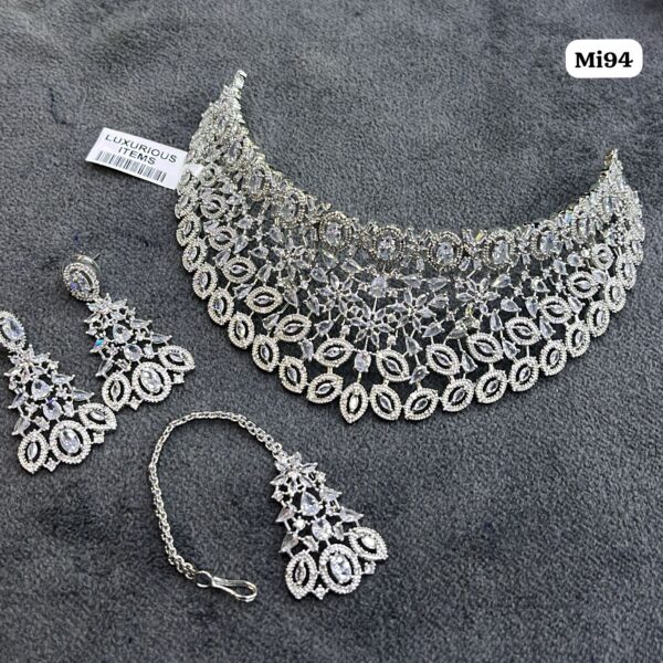 American Diamond Necklace set With Maang Tikka