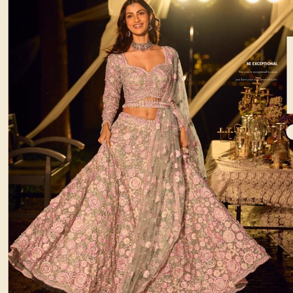 PURE NET LEHENGA CHOLI BRAND SAYURI DESIGNER