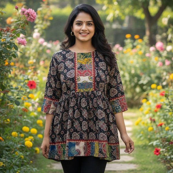 Saahiba Collection - Ajrakh Hand Block Print Pure Vegetable Dye Cotton Frock Kurti