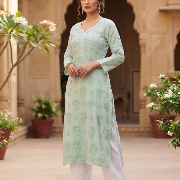 Designer Muslin Kurti with 3D Hand Chikankari