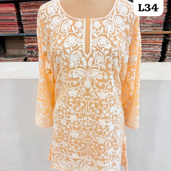 Ready-to-Wear Short Georgette Kurtis with Kashmiri Aari Embroidery