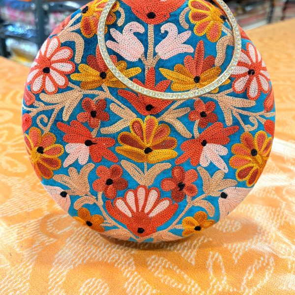 Metallic Hand Clutch with Kashmiri Aari Embroidery