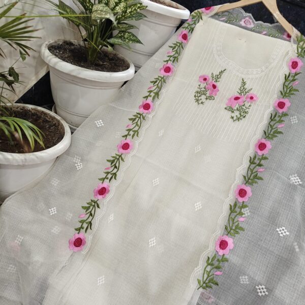 Kota Doria Mix Cotton Dress Material With Beautifully Embroidered