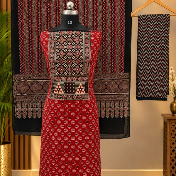Pure Cotton Ajrakh Suit Set with Mirror Handwork