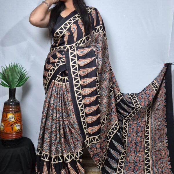Pure Modal Silk Saree – Ajrakh Hand-Block Print