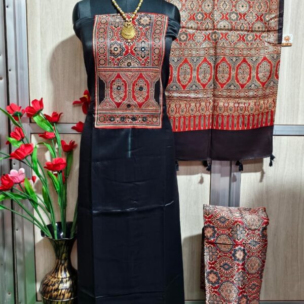 Saahiba Collection - Pure Mashru Silk Ajrakh Suit Set with Mirror Handwork