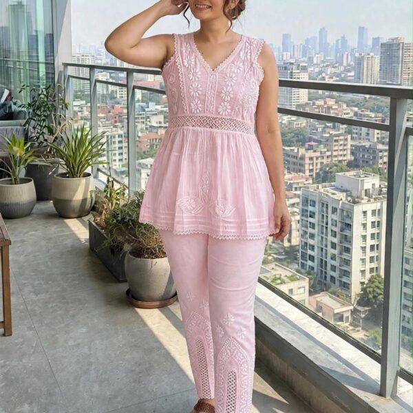 Saahiba Collection - Mul Cotton Short Top with Stretchable Cotton Pant Cord Set